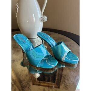 Larroude COLETTE Patent Wave Sandals Slides Mules 7.5 M - Blues $315